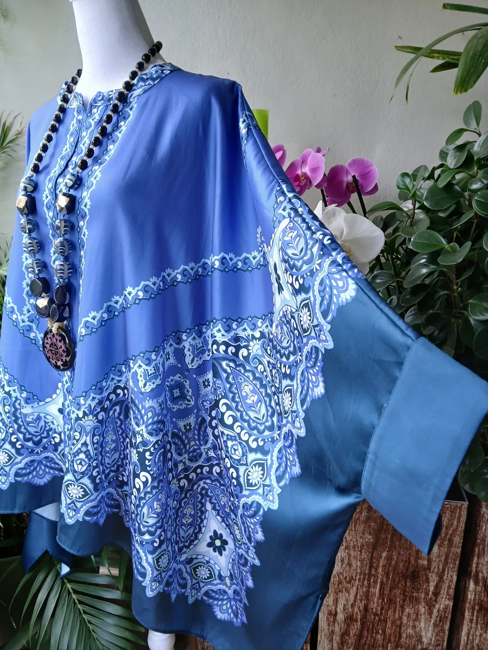 🔥Chico's Blue Printed Paisley Tunic Kimono Poncho Top & FREE GIFT L-XL - Picture 9 of 16